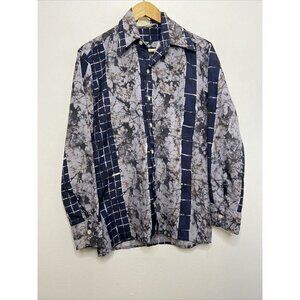 Vintage Cortez 70s Disco Button Shirt Men S Hipster Gray Blue  Hipster Preppy